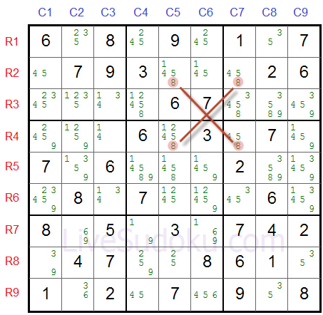 Sudoku X Wing Voorbeeld