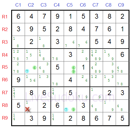 Sudoku rettangolo XY Esempio