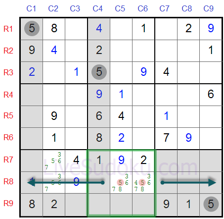 Sudoku zablokowani kandydaci typ 1