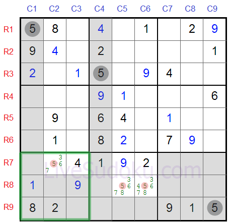Sudoku Lukitut ehdokkaat tyyppi 1